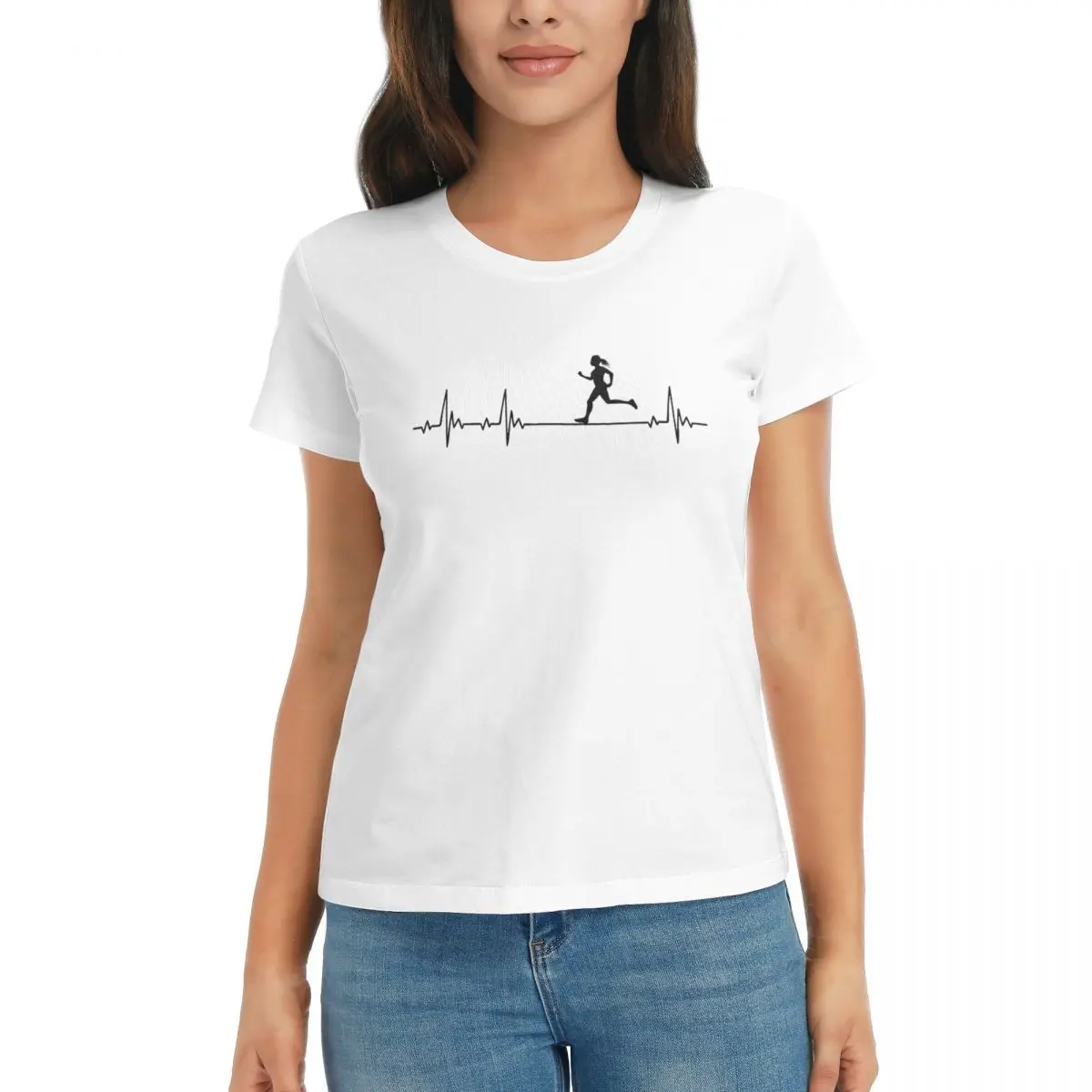 

Runner Heartbeat ECG Gift For Women And Girls R183 Campaign White Unique T-shirts High quality Leisure USA Size
