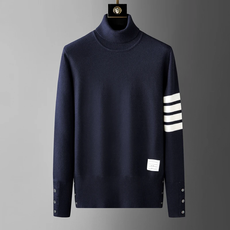 Turtleneck Sweater Luxury brand men's Autumn Winter Fashion Striped Design Korean Style Boutique Casual Pullover