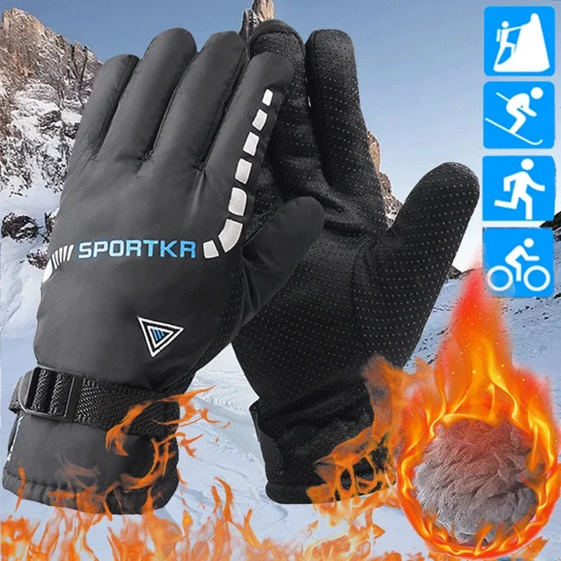 

Cold Winter Men Warm Gloves Running Cycling Skiing Hiking Waterproof Non-Slip Warm Plush Gloves Windproof Outdoor Sports