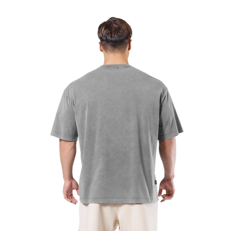 Description Picture 6 of itemWashed T-Shirt 230G 100Cotton Solid Oversized Loose Fitness Mens Tee Tops Dropped Shoulders Short Sleeve Gym Bodybuilding Shirts