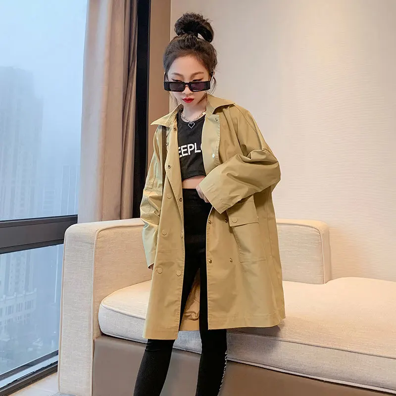 

Kid Clothes for Teens Spring Fashion Streetwear Outerwear Lapel Single Breasted Trench Coat Casual Outfits Top for Girl 4-14 Yrs