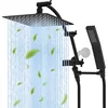 All metal 10 inch rain shower head, square shower head combination, high pressure handheld shower wand, 16 inch adjustable 1
