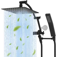 All metal 10 inch rain shower head, square shower head combination, high pressure handheld shower wand, 16 inch adjustable 1
