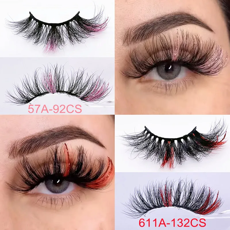 

25mm Colored False Lashes Glitter Mink Eyelashes Extension Supplies 5D Pink Blue Fluffy Cruelty Free Lash Wholesale Bulk Makeup