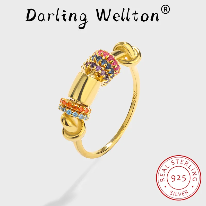 

Exaggerated Gold Rainbow Series Flexible Transporter Bead Couple Ring For Women Original Sterling Silver Engagement Gift Jewelry