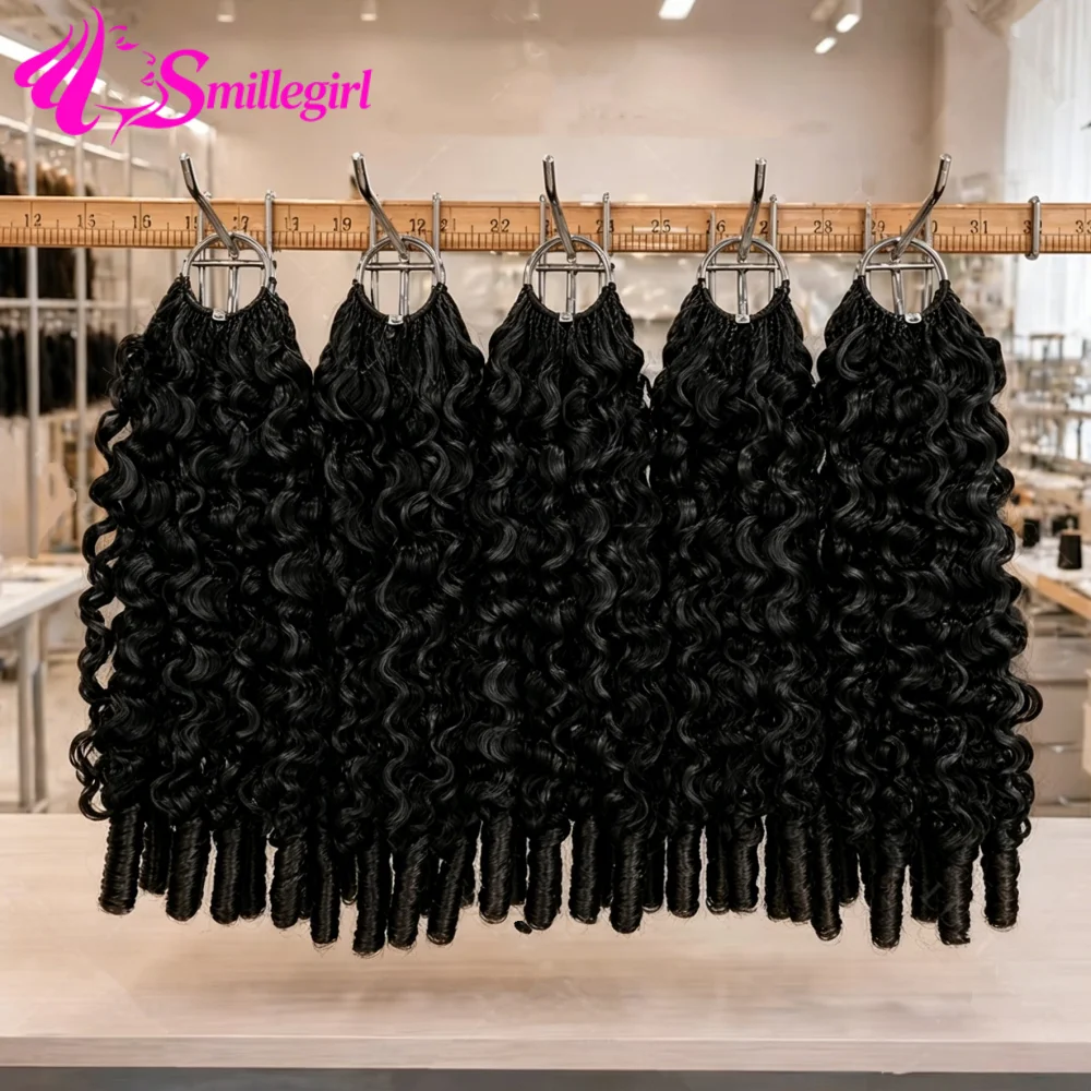 Burmese Curly Human Hair Crochet Braids Extensions Pre Separated Burmese Remy Hair Bundles 12A Lightweight Reusable Remy Hair Extensions For Women Natural Black Color 1