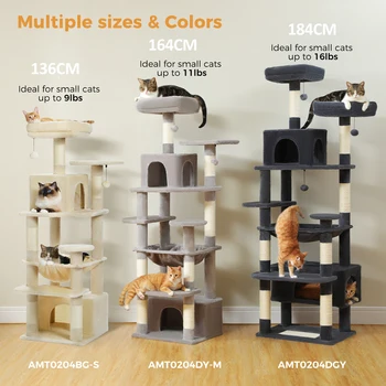 184cm Large Cat Tree and Tower for Indoor Cats With Sisal-Covered Scratching Posts Spacious Hammock Padded Perches and Condos 5