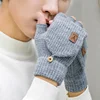 1 Pair Knitted Flip Gloves Wool Gloves Exposed Finger Thickening Winter Warm Touch Screen Fingerless Glove Cycling Sports glove 3