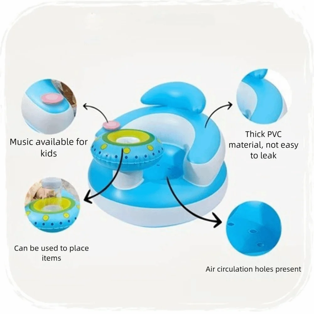 Cartoon Inflatable Baby Sofa Music Feature PVC Infant Inflatable Seating Chair Space-saving Waterproof