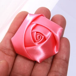 Set of 10 Large Rose Fabric Artificial Flowers for DIY Accessories and Decorations (Pink)