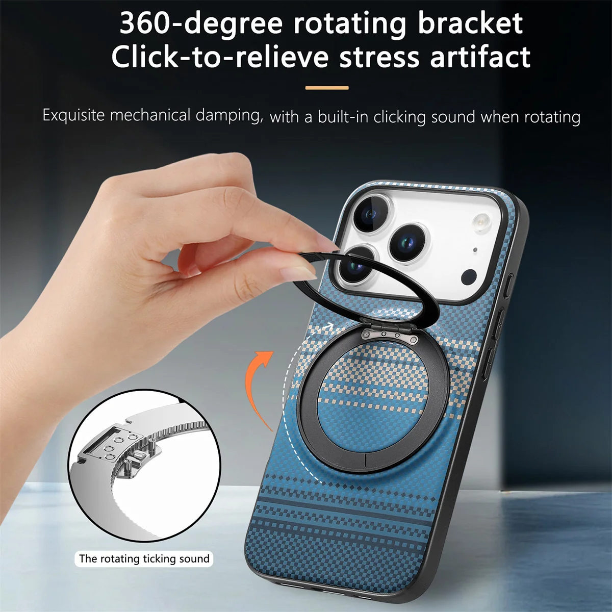 360 Rotating Magnetic Bracket Phone Case with Carbon Fiber Leather Protection