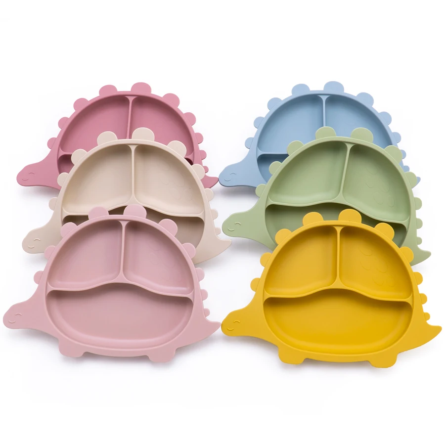 1PC BPA Free Dinosaur Children Dishes Suction Plates Silicone Baby Feeding Dining Plate For Toddlers Training Bowl Baby Stuff 2