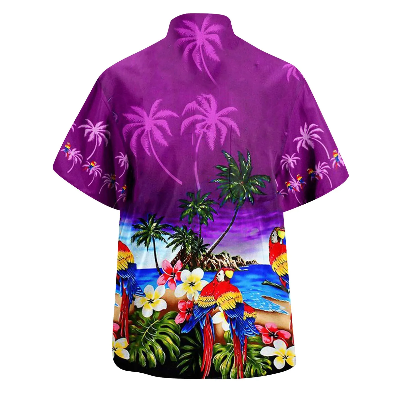 2024 Men's Shirts Hawaii Parrot Leaf Floral Print Party Beach Short Sleeve Lapel Button Up Camisa Plus Size Holiday Ropa Hombre 5