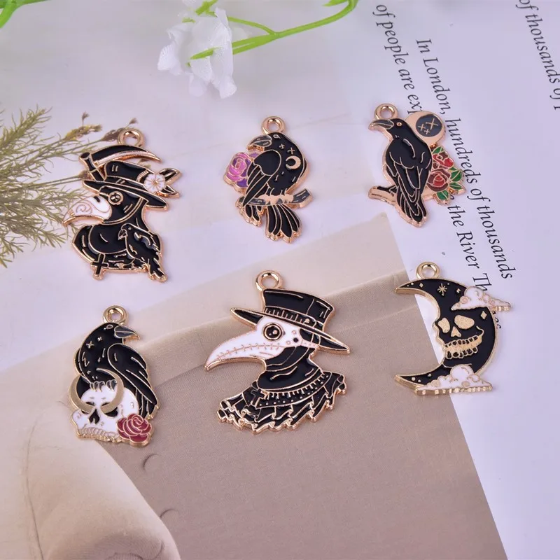 

10pcs/pack Moon Skull Crow Gothic Style Metal Charms DIY Earring Bracelet Jewelry Making 17x30mm
