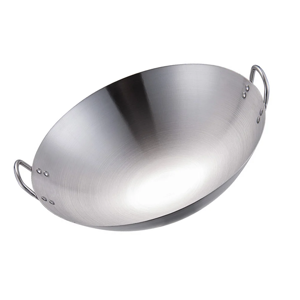 

32Cm Stainless Steel Wok Stir Fry Pan Chinese Wok Pan Binaural Wok Skillet Deep Frying Pan Shabu Hot Pot Dual Handle