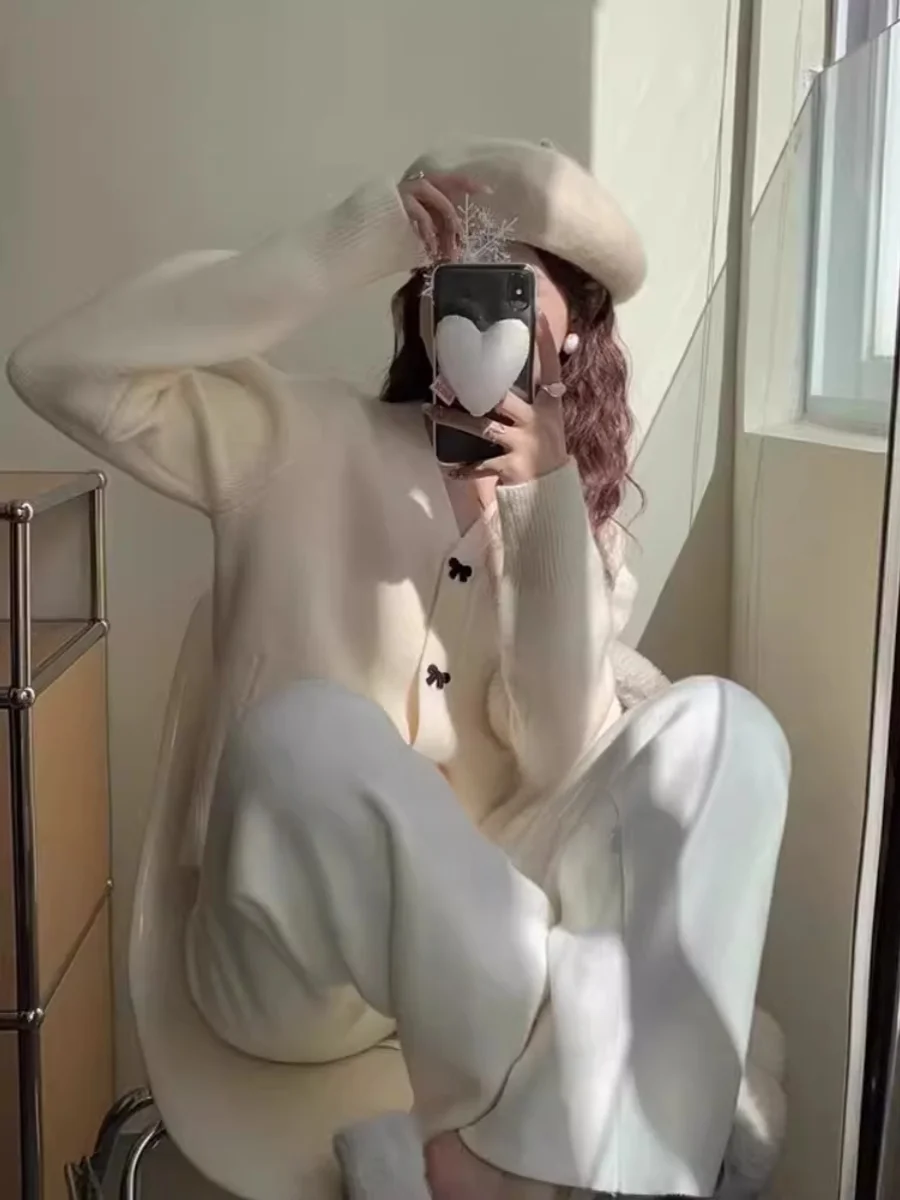 ort V-ne Knitted Open Cardigan Women's Faion Spring Autumn Winter  Knot Sweater Jaet Top Small Size