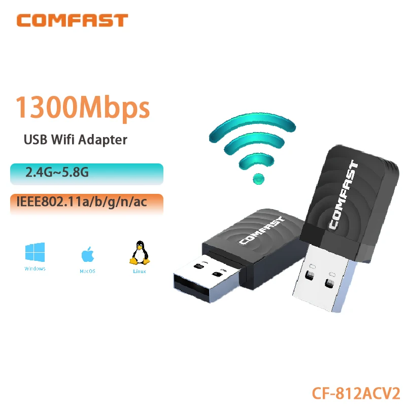 1300Mbps USB Wifi Adapter 2.4/5.8GHz Antena Wi-Fi Dongle Ethernet Receiver Wireless Network Card For Desktops PC Driver-Free