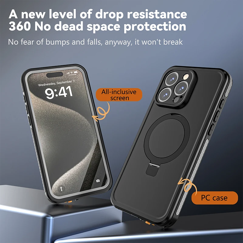IP68 Waterproof Case For iPhone 15 Pro MAX 15 Plus 2M Depth Diving Swim Outdoor Sports holder Magnetic Charge Cover Shockproof