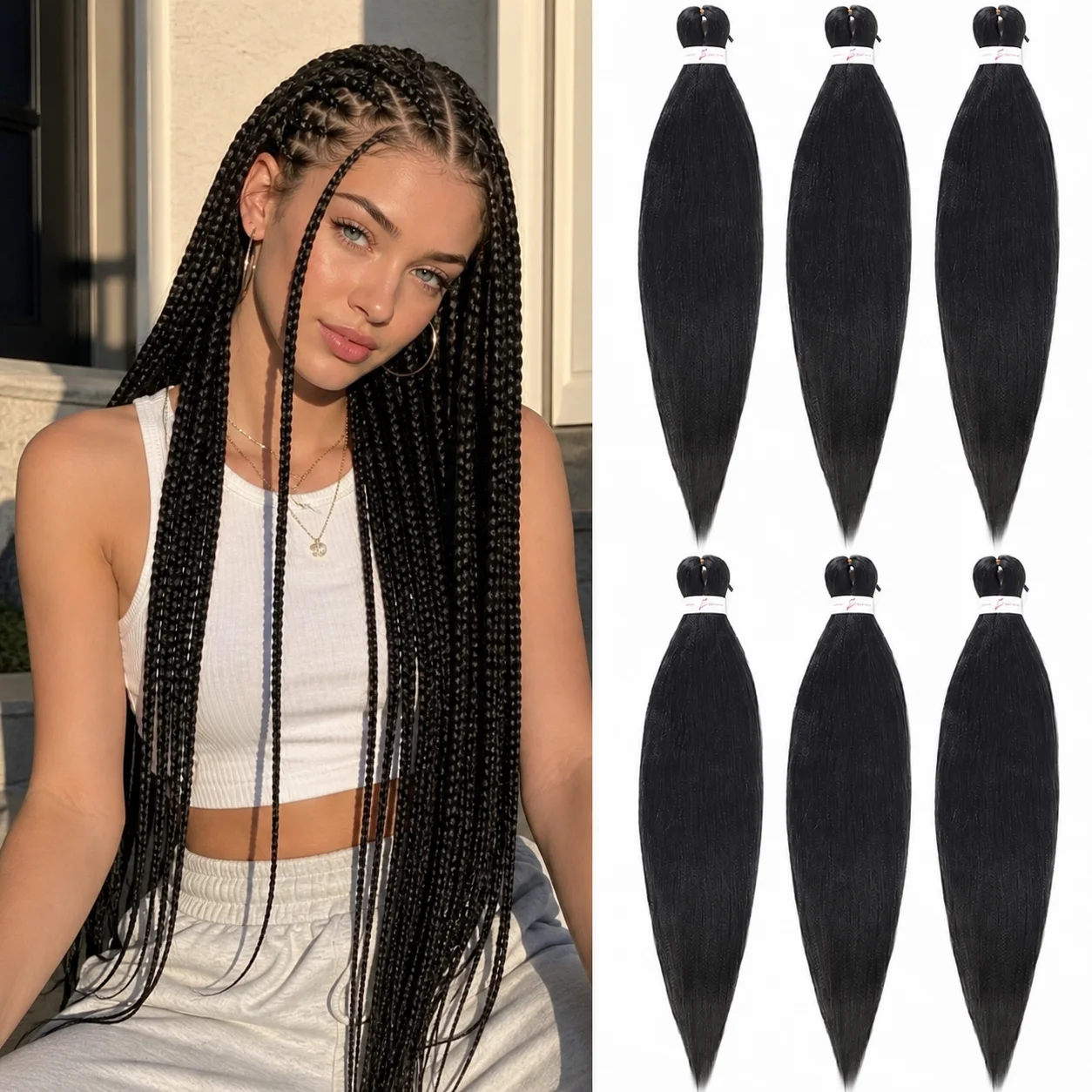 EZ Pre-Stretched Braiding Hair Flame Retardant Synthetic Hair for Women Easy Braids Hair Extensions for Box Braids Twist Crochet 1