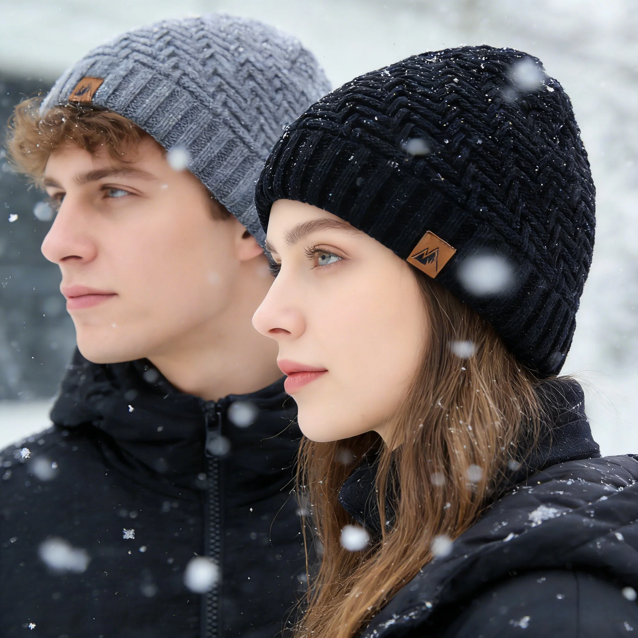 Hot Sale Unisex Peak Labal Winter Hats Fashion Knitted Hats For Men Women Beanie Cap Outdoor Plush Fur Lined Warm Sports Hat