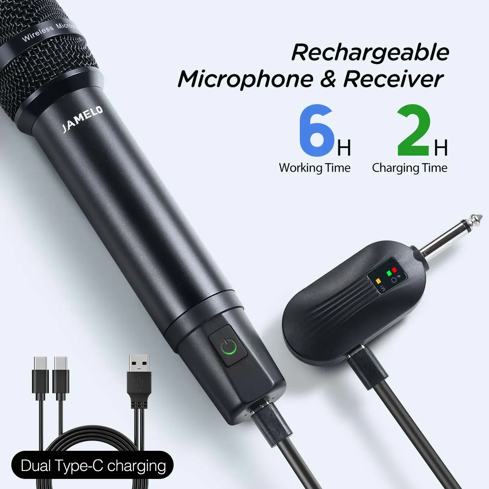 Jamelo Dynamic Mic for Church Singing Wedding Party Dj 2.4 Ghz Dual Metal Handheld Cordless Dynamic Karaoke Microphone
