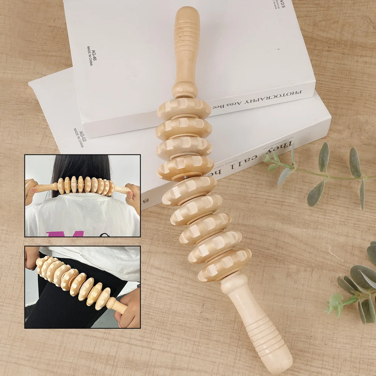 Wooden Therapy Massager Roller on Back