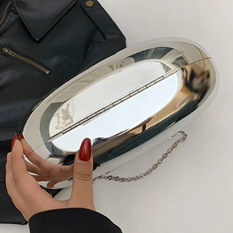 Fashion 2024 Trend Acrylic Moon Shaped Top Handle Handbags Box Metallic Womens Evening Shoulder Messenger Bag for Wedding Party