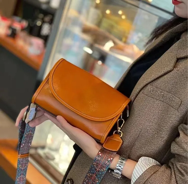 Cowhide Women's Crossbody Bag Handbag Shoulder Y2k True Leather Top Layer Chain High Quality Versatile Underarm Retro Fashion