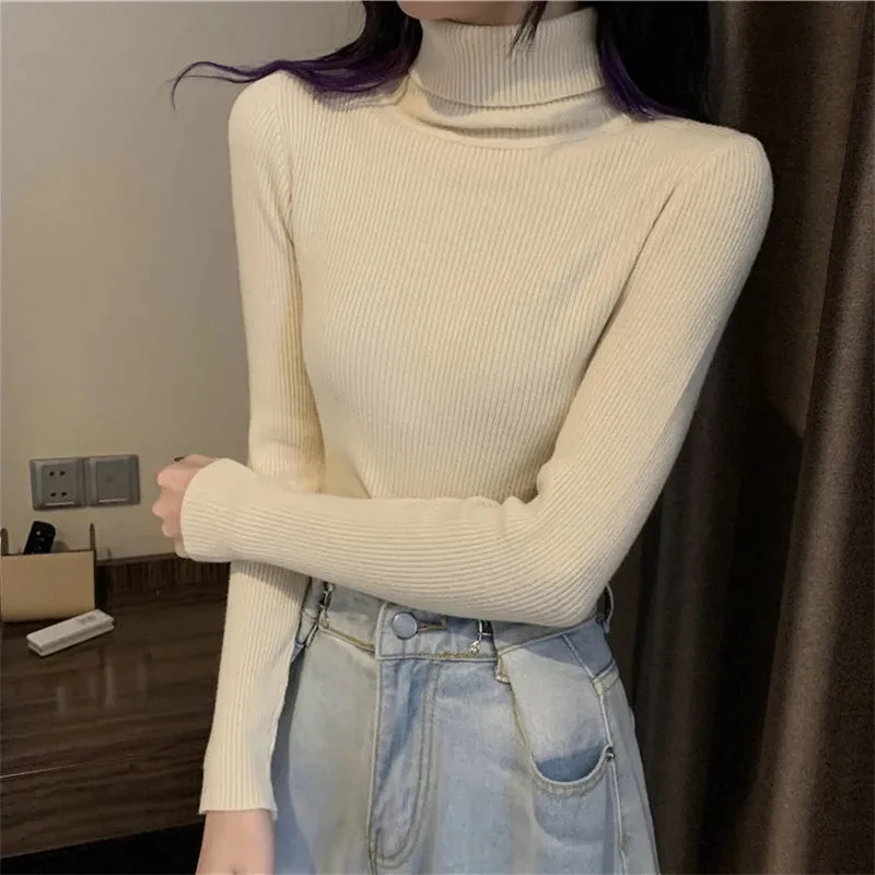 High Collar Underlay Women's Sweater 2023 New Autumn  Winter Show Slim Underlay Fashion Slim Fit Tight Knitted Top Fashionable
