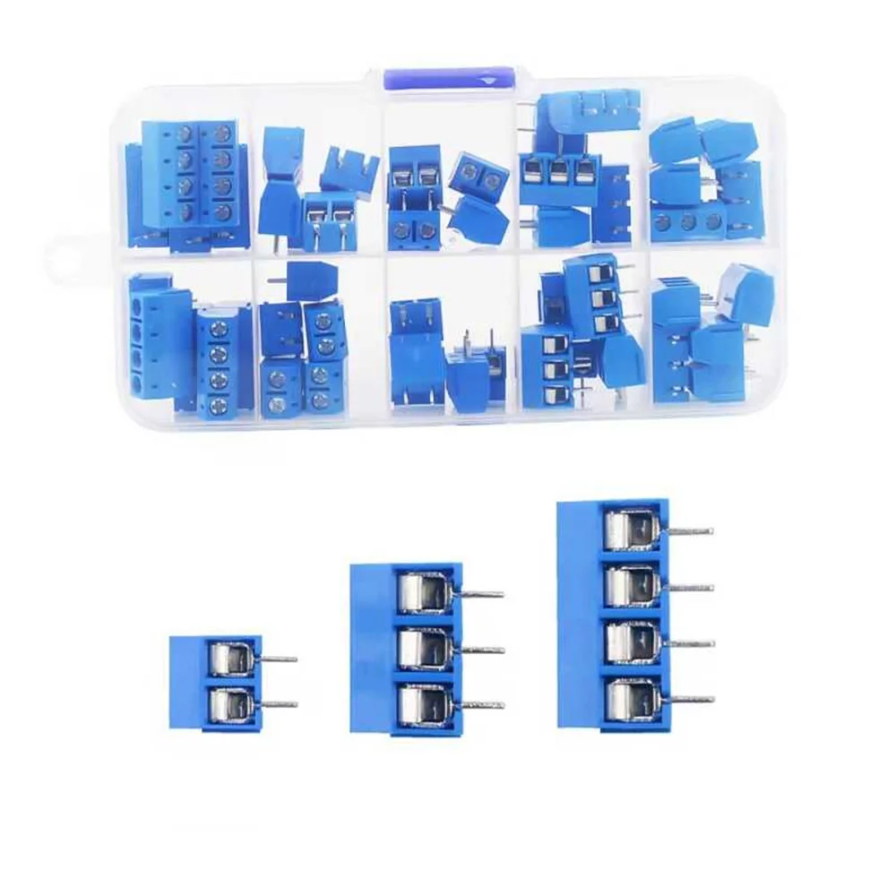 KF301 50개 PCB 터미널 블록 커넥터 피치 5.0mm 직선 핀 2P 3P 나사형 PCB 터미널 블록 커넥터 세트