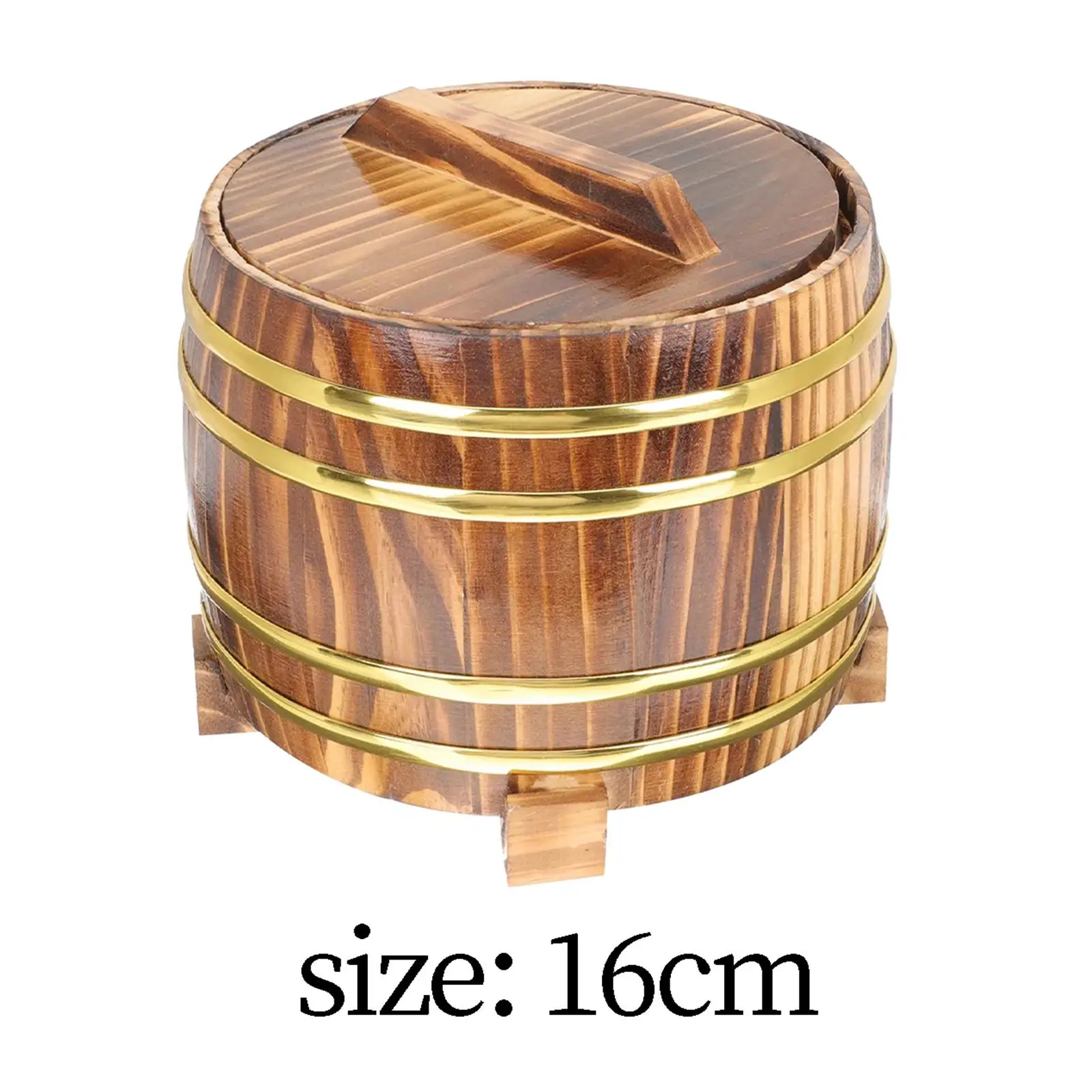 Wooden Rice Bucket 16cm Multifunctional Wooden Rice Bowl with Lid Simple to Use Rice Mixing Tub for Restaurant Kitchen