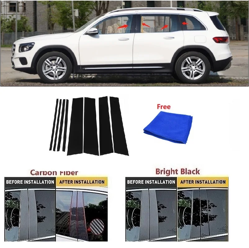 

Carbon Fiber Car Window Door Column BC Pillar Post Cover Trim For Mercedes Benz GLB 2020 2021 Mirror Effect PC Sticker