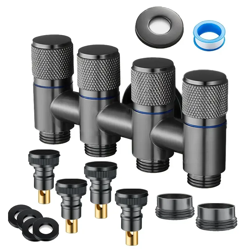 1pc 5-Way Angle Valve, One-Inlet Four-Outlet Faucet with Independent Control Valve, Four-Way Water Distribution Valve,