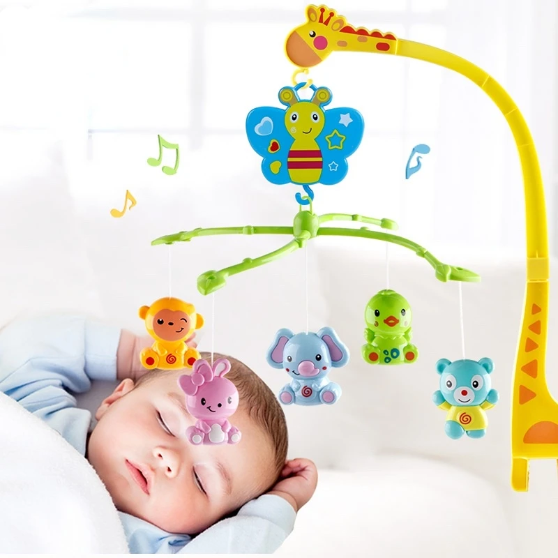 

4 in 1 Musical Crib Mobile Bed Bell Kawaii Animal Baby Rattle Rotating Bracket Toys Giraffe Holder Wind-up Music Box Gift