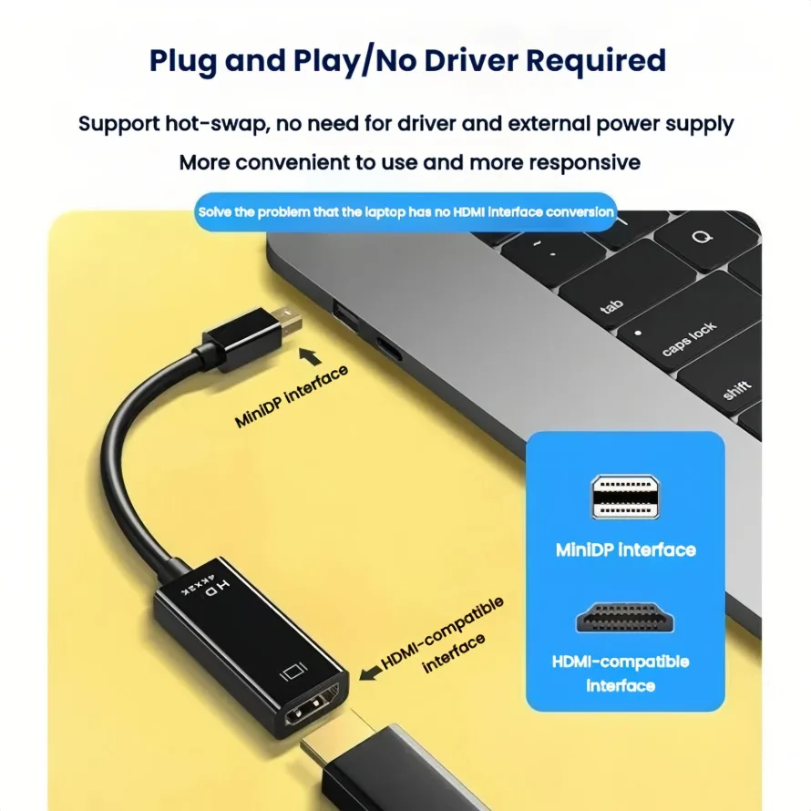 Adattatore Mini DP a HDMI compatibile, convertitore da Thunderbolt a HDMI 4K compatibile per MacBook, Surface, laptop, TV, monitor, proiettore - immagine 2