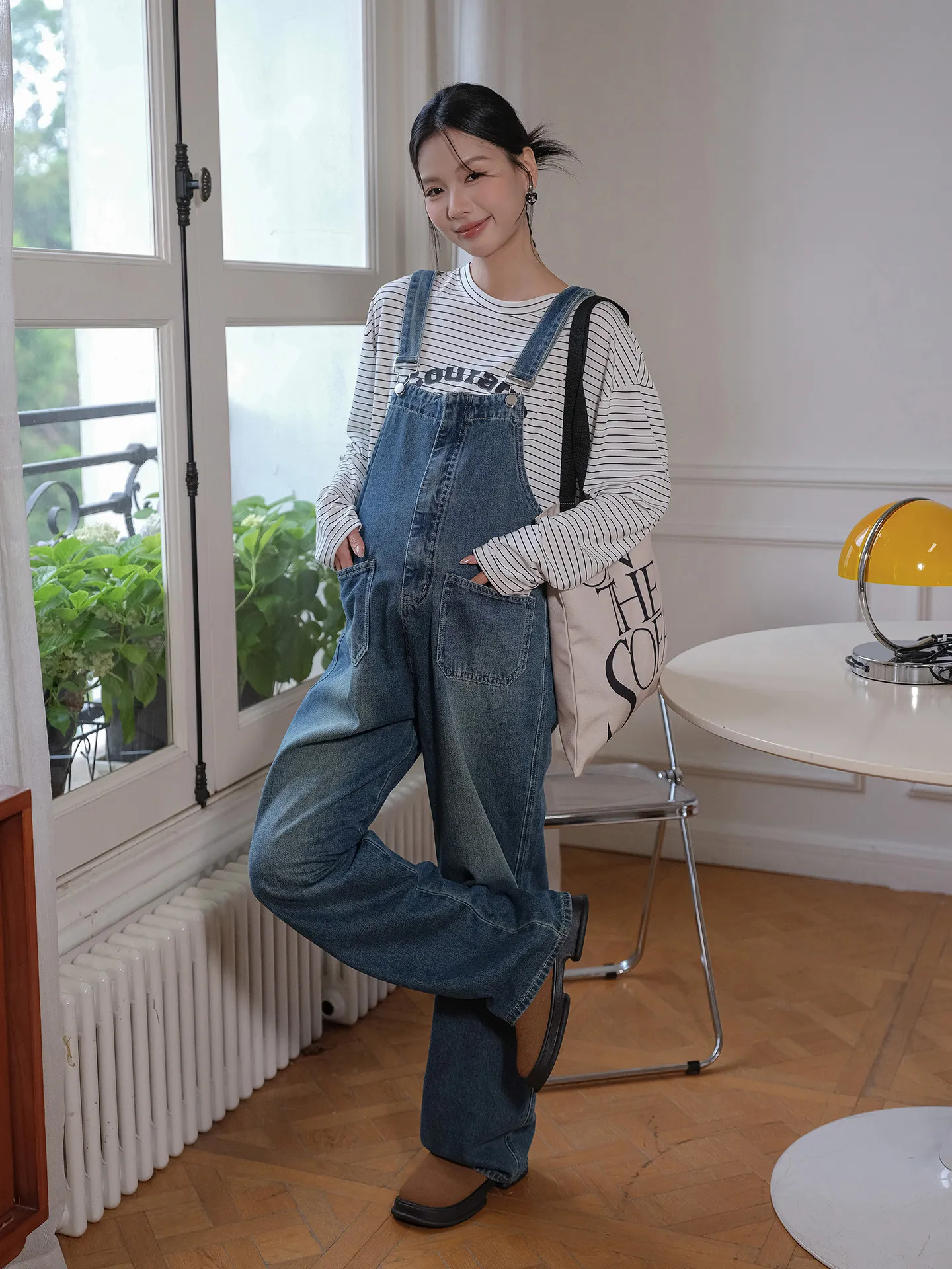 임산부 데님 오버올 루즈핏 블루 와이드 레그 팬츠 캐주얼 롱 팬츠 편안한 면 폴리에스터 봄 여름