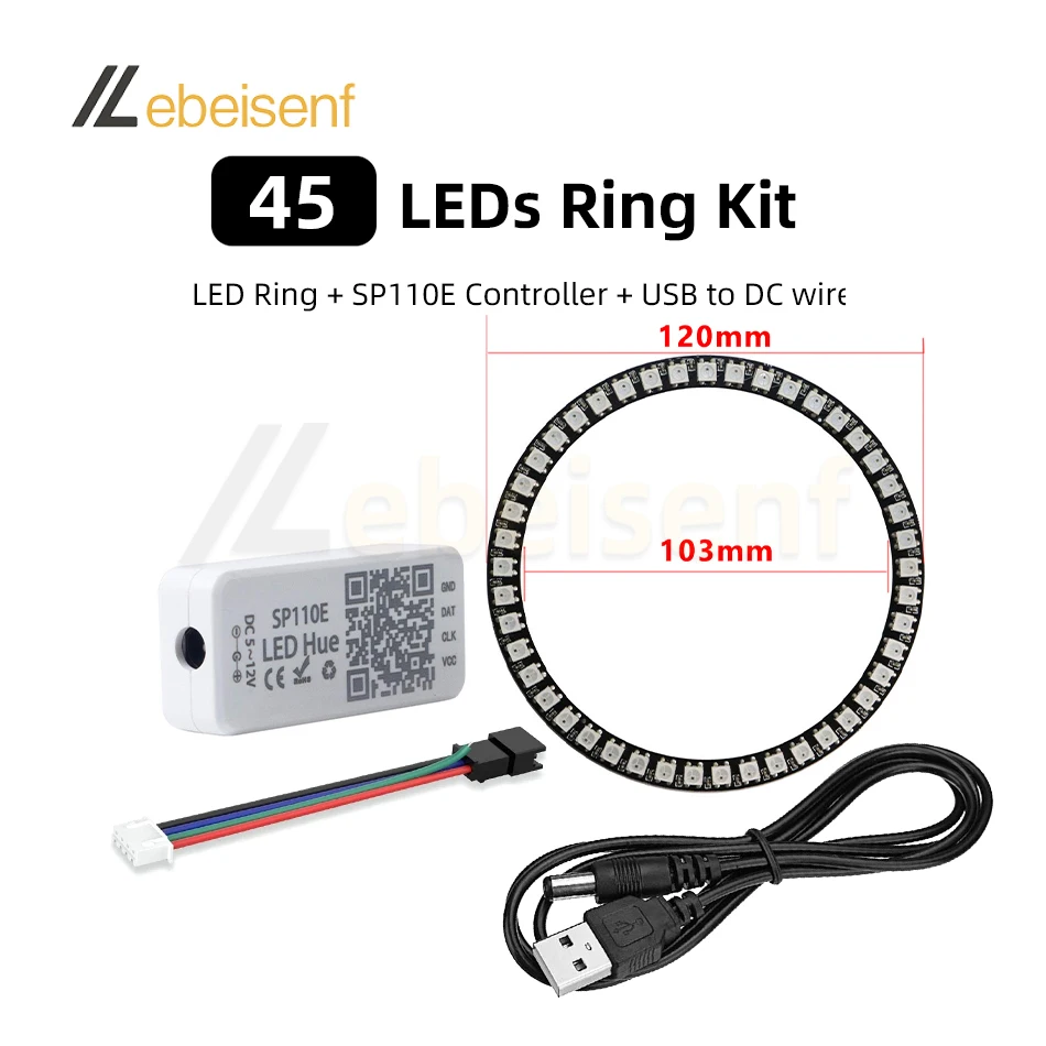 Full Set LED Pixel Ring USB 5V to DC Wire + WS2812B 8 16 24