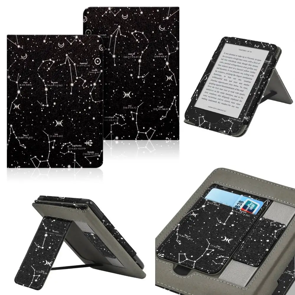 Compact 6-Inch PU Leather E-Reader Case with Hand Strap, Stand, and Card Slot