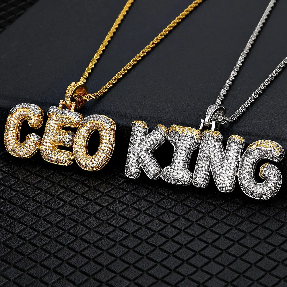 Hip Hop Custom Iced Out Personalized Initial Name Letter Zircon Diamond Pendant Necklace For Women Jewelry
