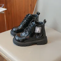 Girls Boots 2024 Fashion Rabbit Short Boots British Style Patent Leather Ankle Boots Spring Autumn Round Toe Low-Heel Kids Shoes 4