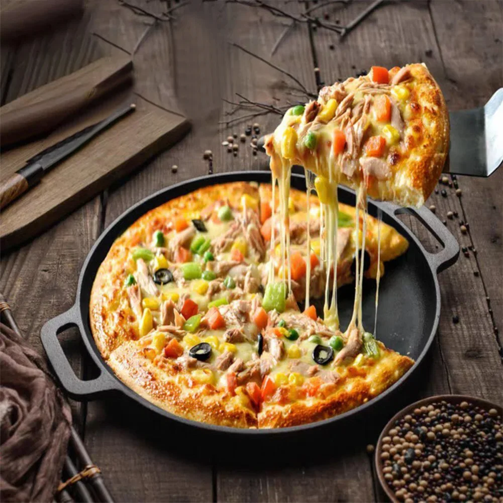 Camping Cookware Camping Cookware Set BBQ Grill Pan 30cm Cast Iron Skillet Pan Round Crepes Pizza Pan with Dual Handles Griddle For BBQ Camping Chicken Cooking Flat Pot Steak Pork
