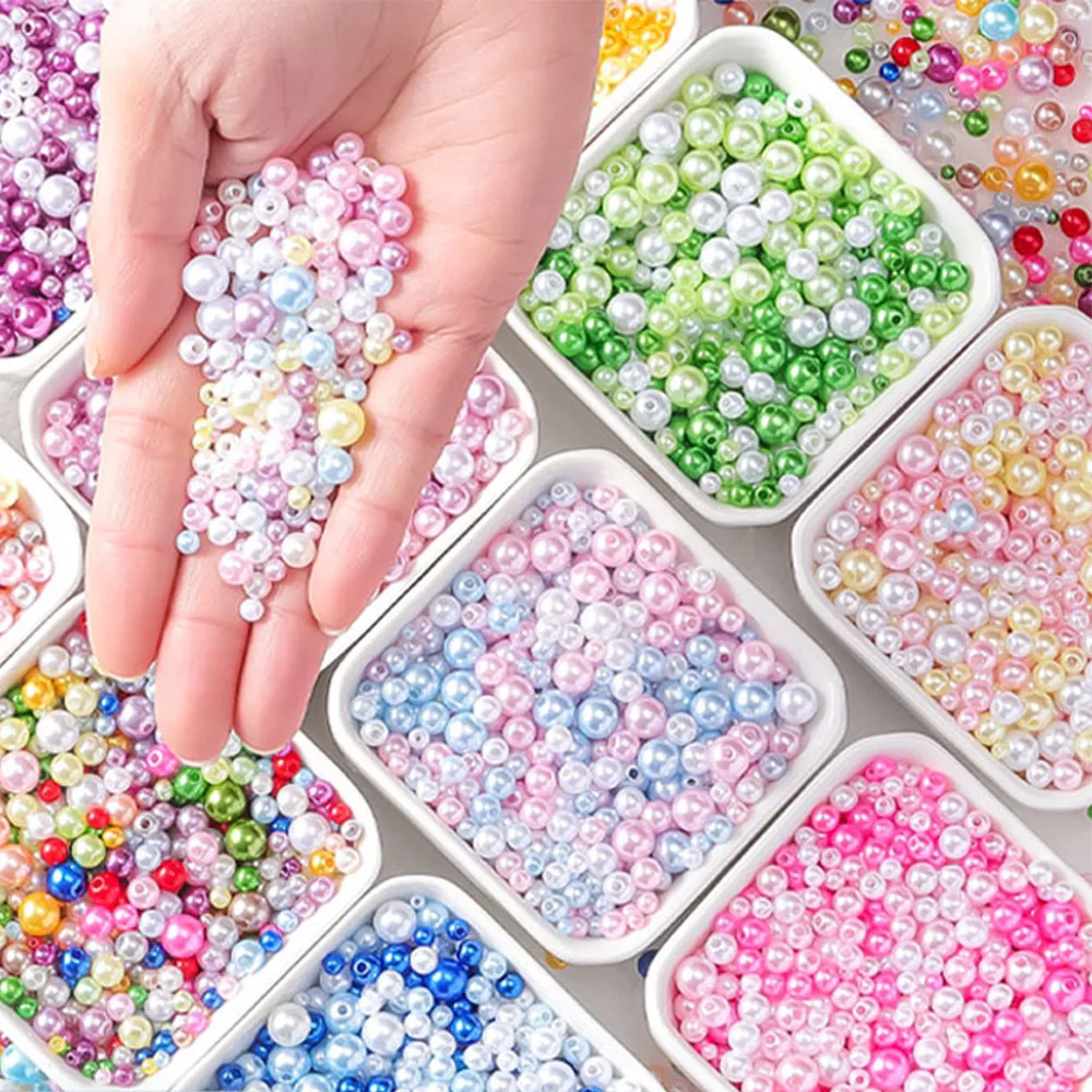 Colorful ABS Imitation Garment Pearls Mix 3-8mm Round Bead With Holes DIY Bracelets Charms Necklace Beads For Making DIY Crafts