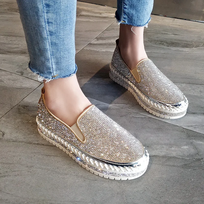 

Women New Flats Crystal Ladies Glitter Bling Loafers Flat Platform Fashion Women Casual Moccasins Female Shoes Zapatos De Mujer