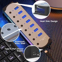 10 in 1 Powered USB HUB USB 3.0 Interface Individual Switch RGB E-Marker Heat Dissipation Design DC 5V Power Supply Adapter - Image 4