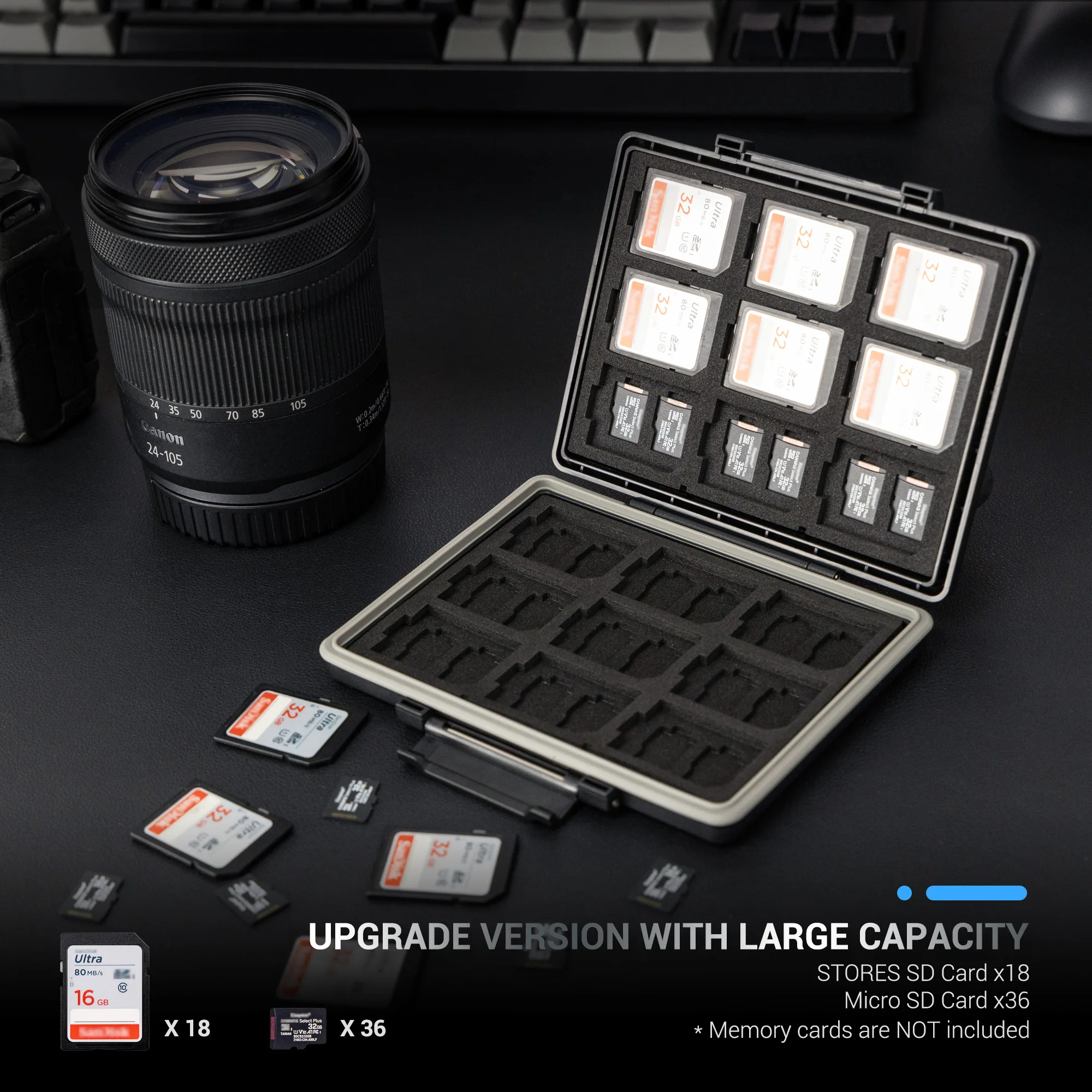 Jjc-titular do Cartão de Memória Impermeável Case Microsd sd Caixa de Armazenamento Anti-estático 18 Cartões sd 36 tf e Micro sd Cards 54 Slots - Imagem 6