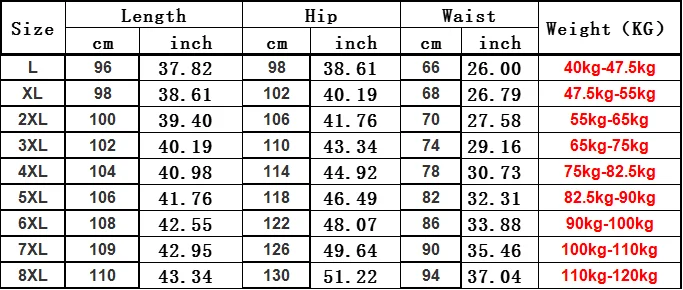 Men’s loose fit cotton jogger pants – plus size 6XL 8XL gym track trousers chart