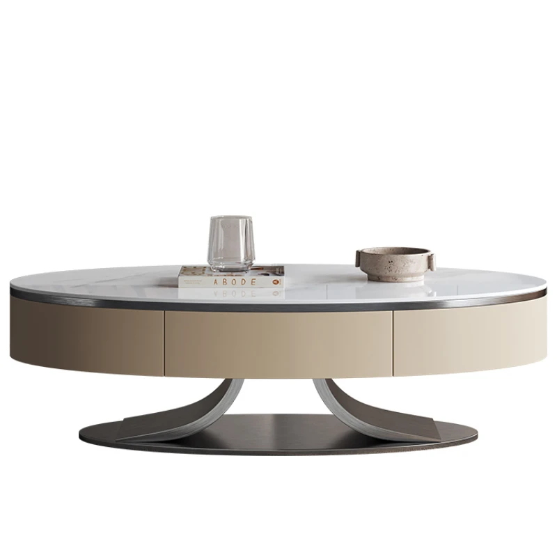 

ZL Light Luxury Stainless Steel Oval High-End Stone Plate Coffee Table Household Minimalist Coffee Table