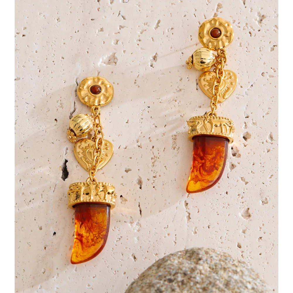 Yhpup Earrings Amber Resin