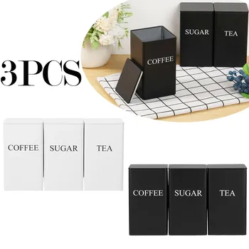 3pcs/Set Tea Coffee Sugar Canisters Versatile Kitchen Storage Jars with Airtight Lids Metal Storage Jar for Home Office Use