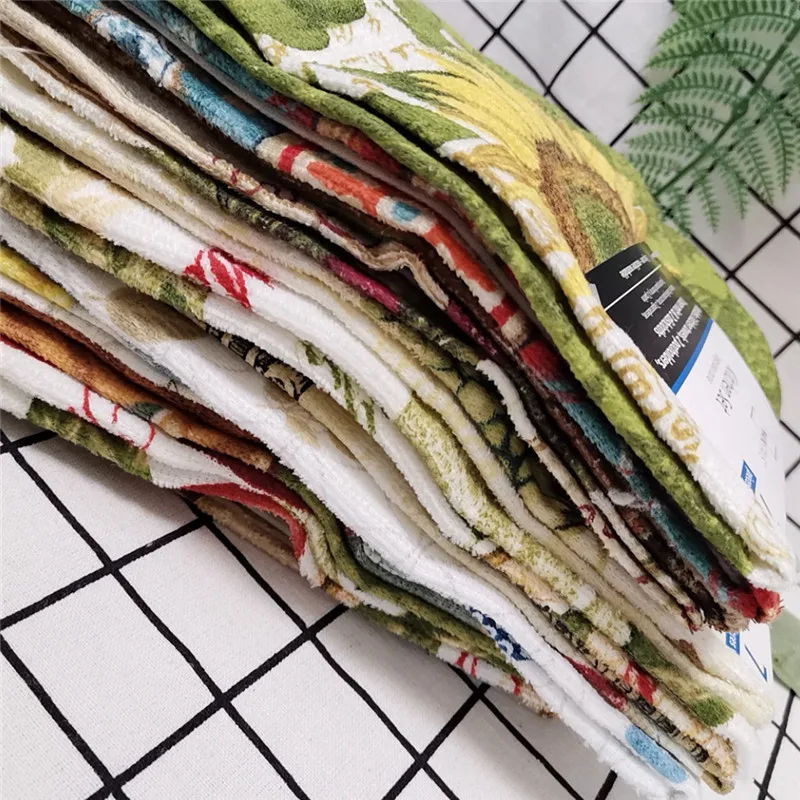 Tea Towel 1Pc 38x63cm Colorful Flower Printed Cotton Kitchen Dishcloth Water Absorption Household Cleaning Cloth